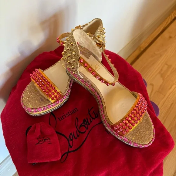 Christian Louboutin Pyraclou 60mm Espadrille Sandal, Authentic, EUC - Picture 2 of 12